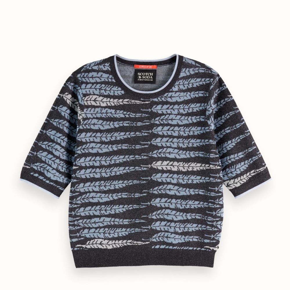 Scotch & Soda Black and Blue Leaf Pattern Top and Pants